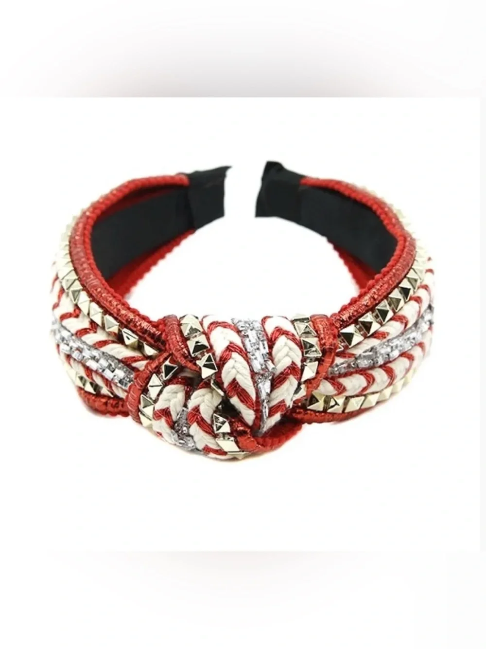 Braided Red and White Studded Headband
